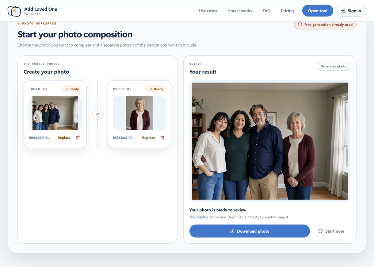 Add Loved One to Photo Online screenshot 1